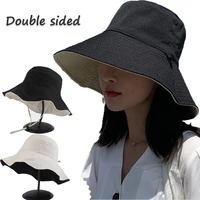 double sided foldable bucket hat for women girls summer sun hat fisherman visor cap anti uv wide brim sunscreen hats cotton caps