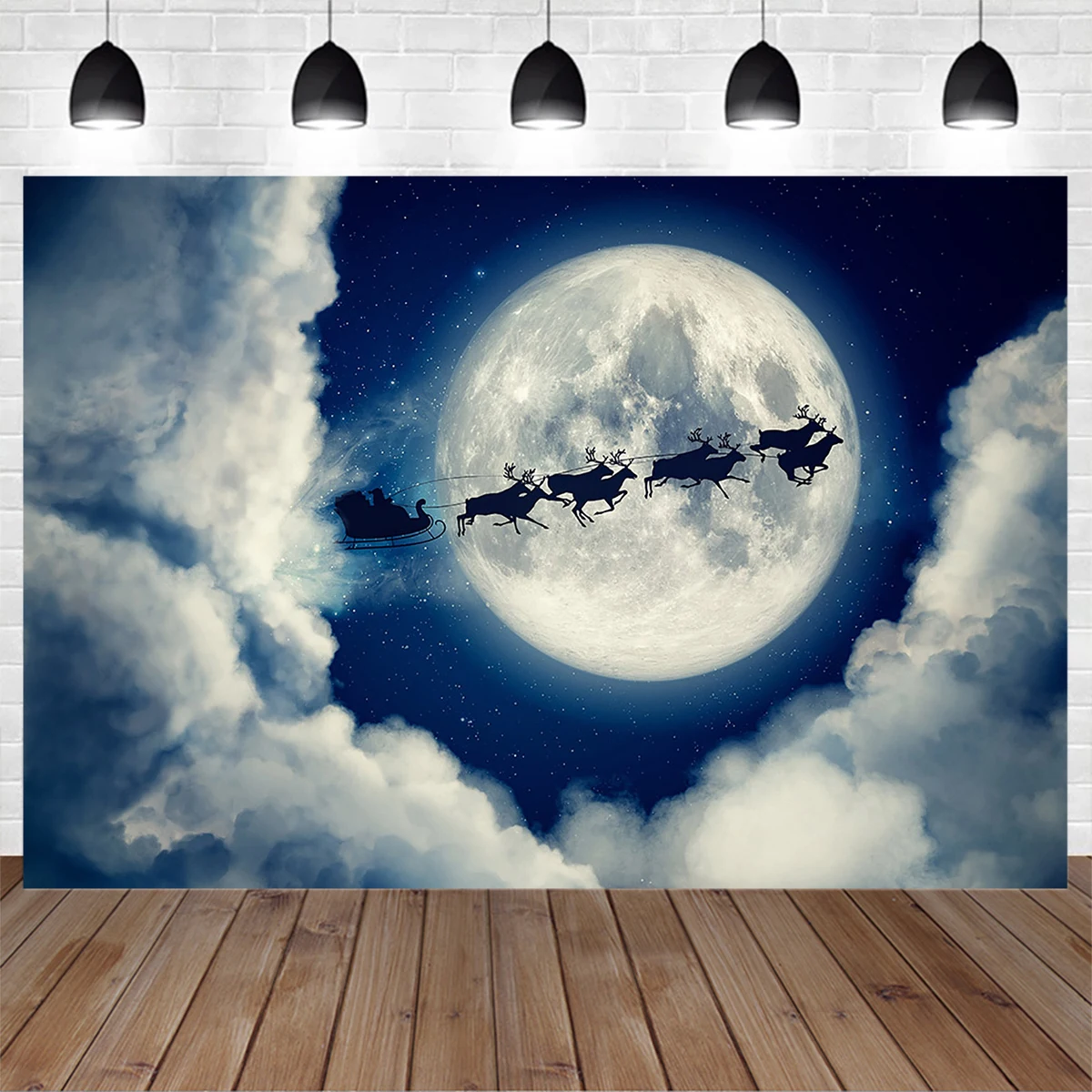 

New Year's Eve Decoration 2023 Photography Backdrop Santa Claus Christmas Night Full Moon Background Family Home Photobooth Prop