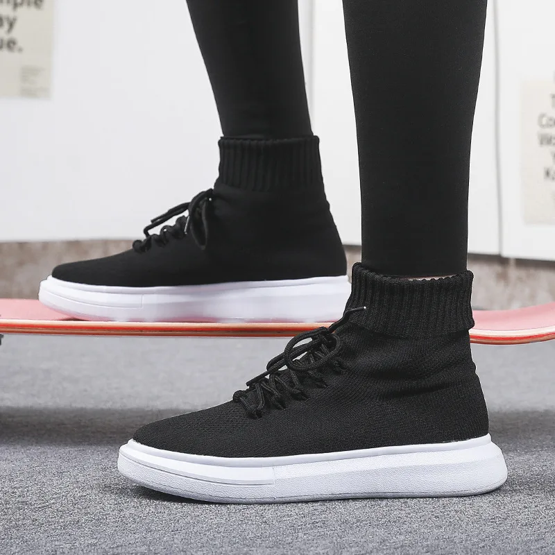 Autumn Women Sock Boots Slip on Elastic Ankle Boots Anti-Skid Stripe Platform Casual Sport Shoes Cushioning Knitted work Boots