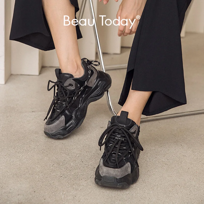 

Platform Sneakers Women Cow Suede Patchwork Mixed Cors Thick Se Spring Casual Ladies Shoes Handmade B29393