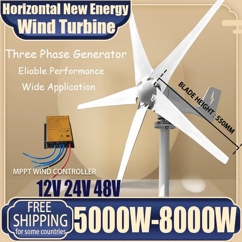 5000W 12V 24V 48V Wind Energy Generator Small Power Turbine Windmill for Home Farm With MPPT Controller Regulator You