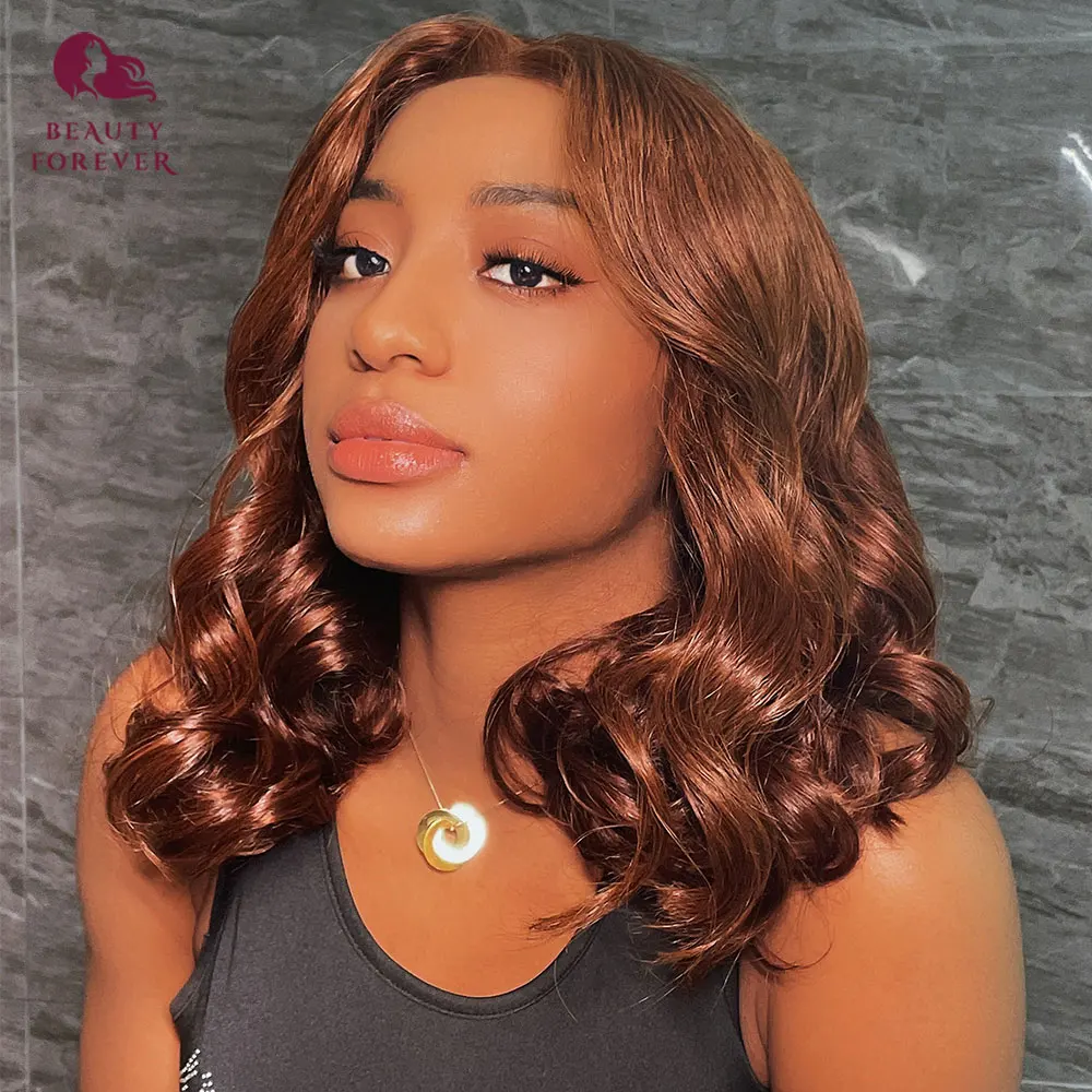 

Beauty Forever Chocolate Brown 13x4 Transparent Lace Front Human Hair Wig Pre-Coloured Brown Wigs In Loose Wave Hair For Women
