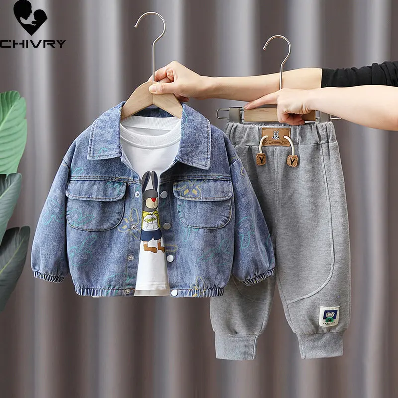 

Boys Clothing Sets New 2023 Spring Autumn Baby Kids Fashion Lapel Denim Coat with Sports Pants Children Casual Two-piece Sets