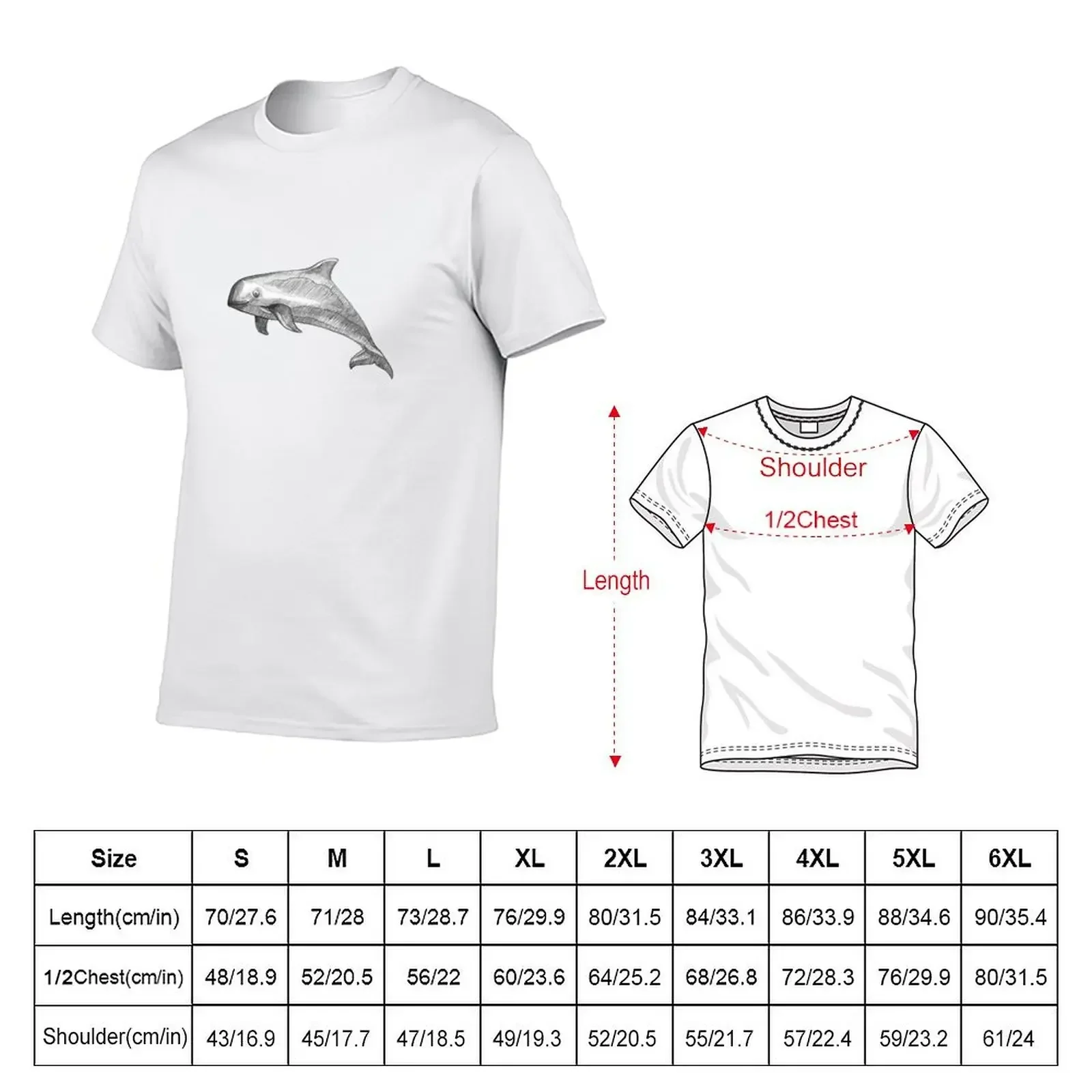 Vaquita Whale - Art Illustration Monochromatic Pencil Line Sketch Drawing by MadliArt T-Shirt graphic tee shirt T-shirt men