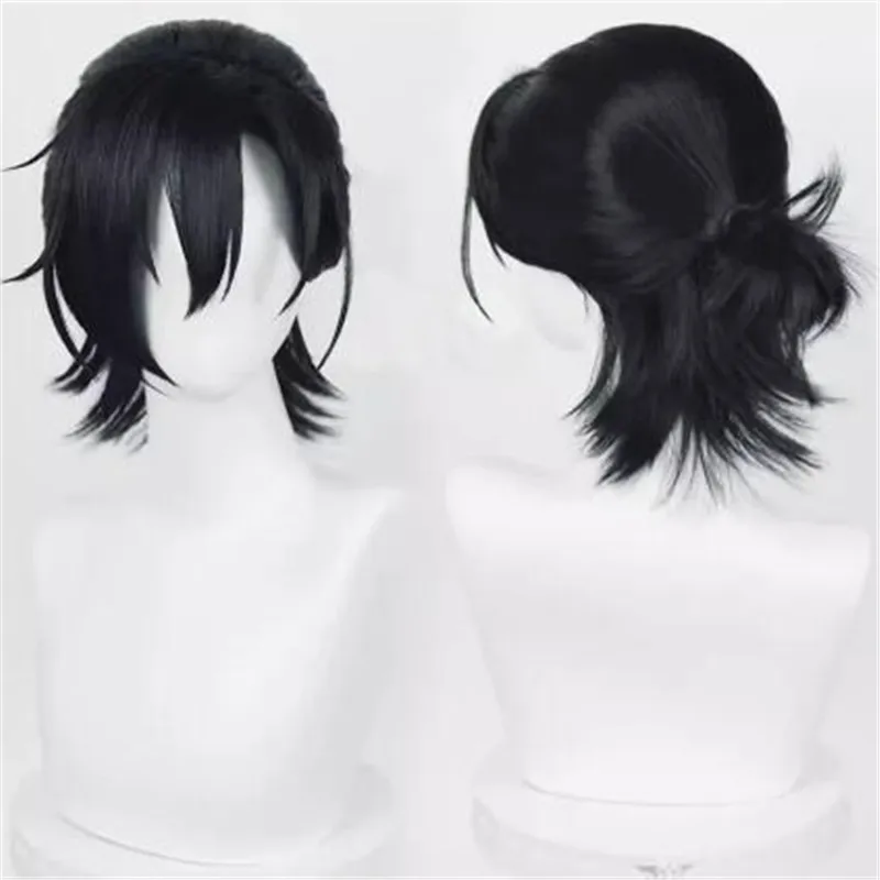 

Парик для косплея из аниме, термостойкий синтетический, с блестящим черным коротким ворсом, реквизит для лета
