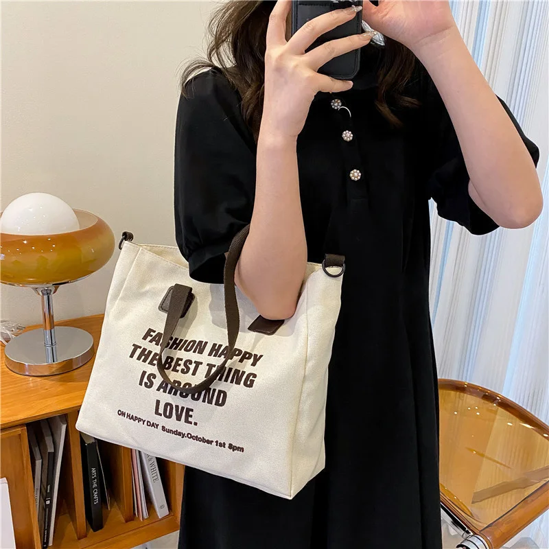 

Вместительная сумка для женщин, новинка 2023, модная подходящая ко всему Холщовая Сумка на плечо, сумка-мессенджер, сумка-тоут, сумки