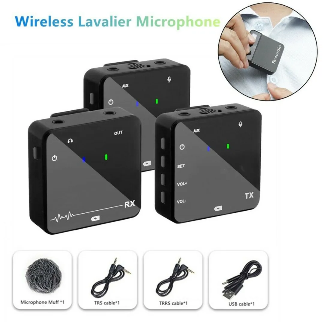 

1pc Lavalier Microphone Wireless Transmitter+Receiver or Video Recording 3.5mm TRRS Plug Clip Microphone For Singing/Speaking