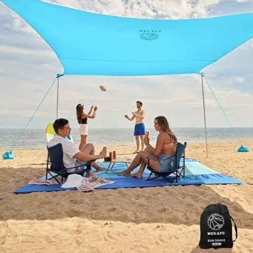 

Tent Sun Shelter - 9 x 10 FT Beach Canopy with 4 Lengthened Poles, Large Sandbags and Shovel, 7'1'' Tall, Beach Sun