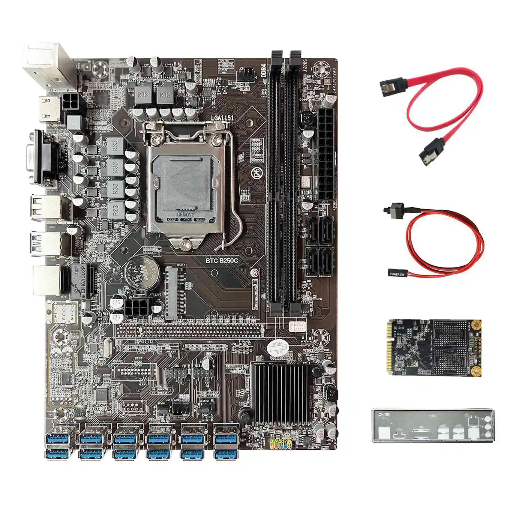 

Материнская плата B250C ETH Miner + 128G SSD + перегородка + кабель SATA + коммутационный кабель 12 PCIE на USB3.0 слот GPU DDR4 LGA1151 для майнинга