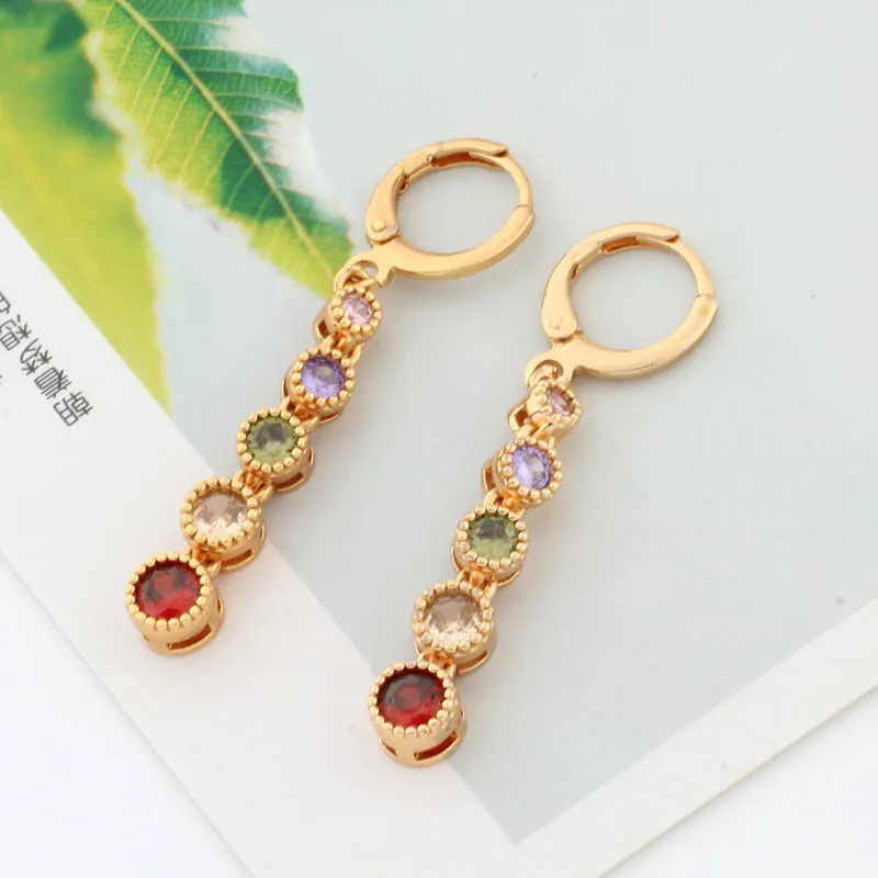 

New Gold Color Trend Long Drop Earrings For Women Wedding Jewelry Colur Natural Zircon Luxury Quality Jewelry