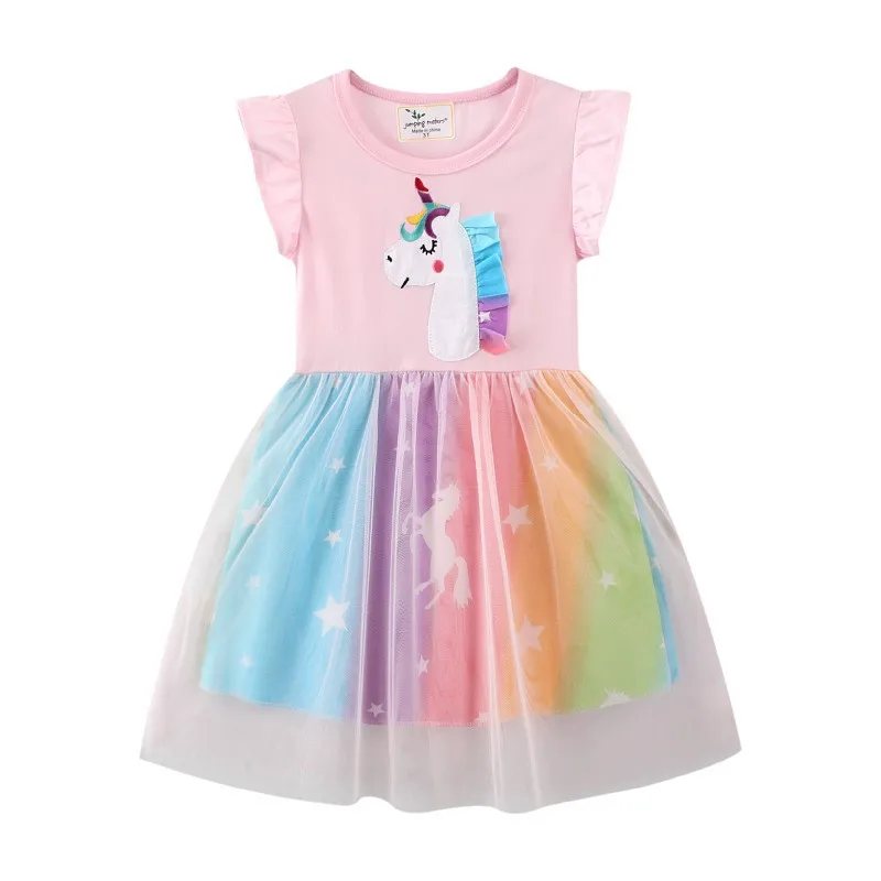 

2023 New Girls Clothes Summer Princess Dresses Flying Sleeve Kids Dress Unicorn Party Baby Dresses for Children Clothing 3-8Y