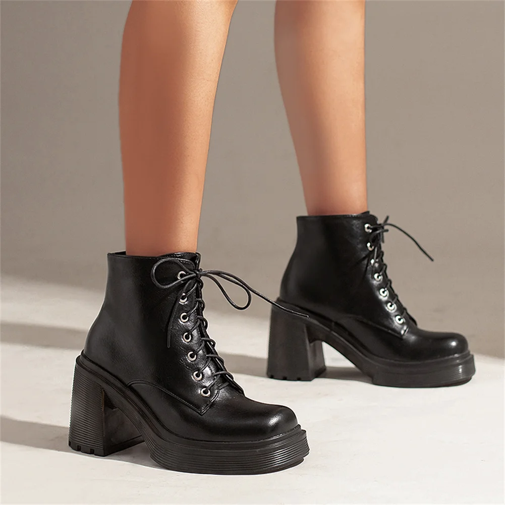 

Brand designer High Heeled motorcycle Women Boots lace up platform punk casual black fashion ankle boots autumn shoes dropship