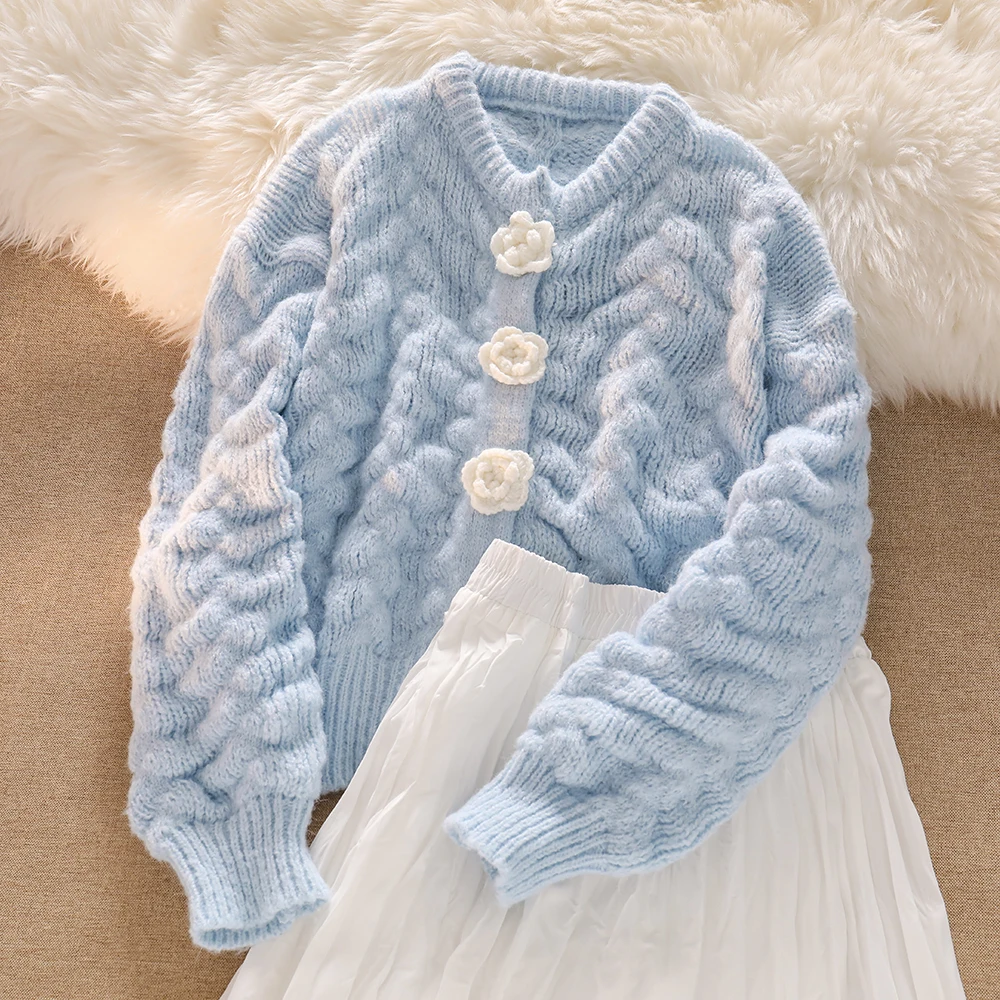 

Women's Knitting Sweater Loose Casual O Collar Single Breasted Knitted Pullovers Female Elegant