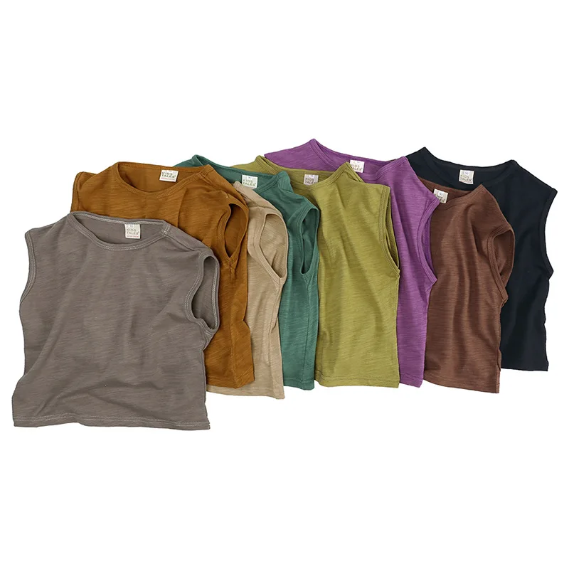 

Summer Children Boys Sleeveless Solid Organic Cotton Tank Vest Tees Top