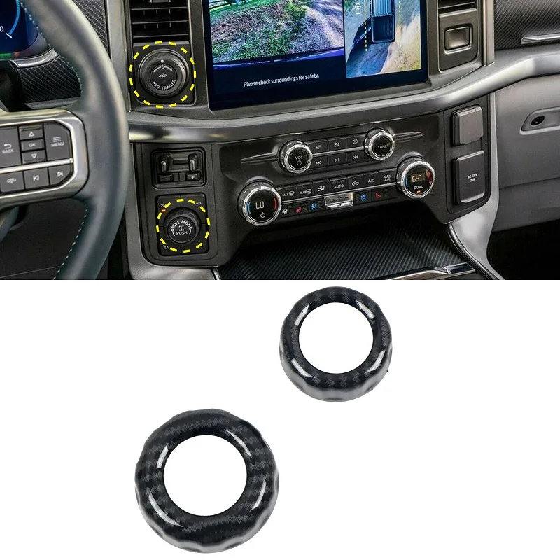 

Для Ford F150 F-150 2021 2022 Автомобильная центральная консоль 4WD/ручка прицепа декоративное кольцо крышка внутренняя отделка Аксессуары ABS углеродн...