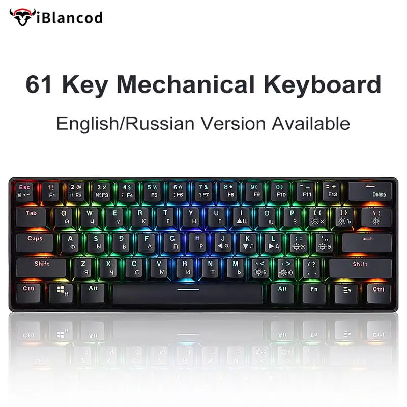 

IBLANCOD Мини Портативная Беспроводная механическая клавиатура с красным переключателем, 61 клавиша, игровая RGB подсветка, 2,4G Беспроводная клав...