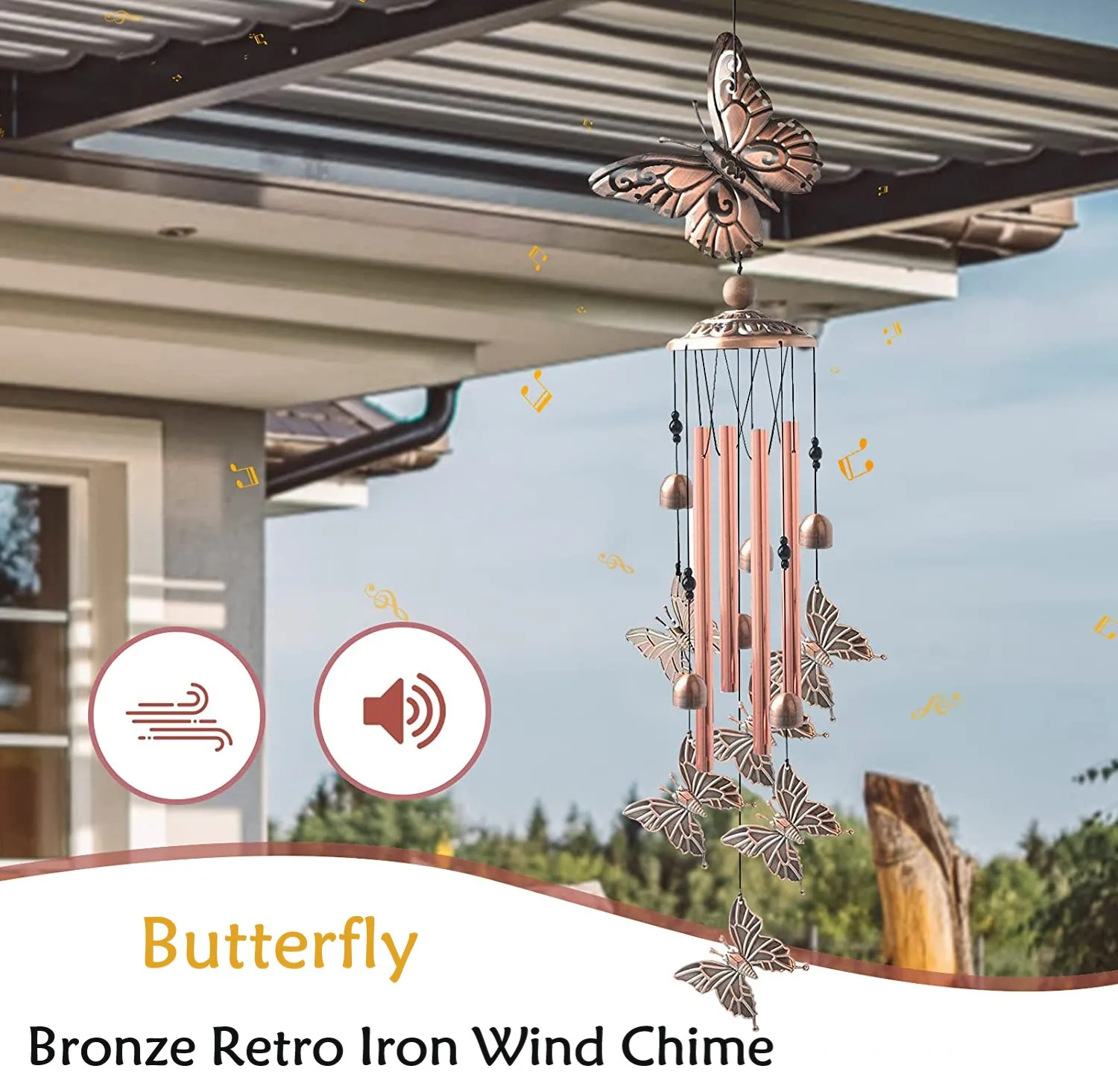 

Aluminum tube Butterfly Wind Chimes Bronze Retro Iron Wind Chimes Wind Bells for Indoor and Outdoor Home Garden Decoration Gifts