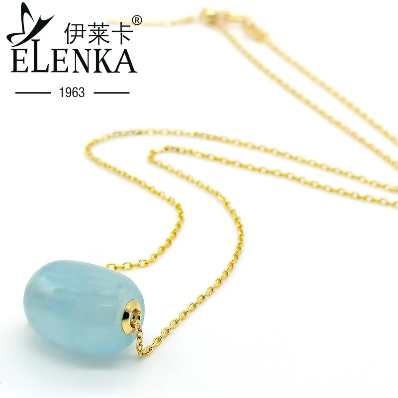 

Luxury 925 Sterling Silver Natural Aquamarine Big Pendant Necklace for Women Woman Jewelri Trendy Top Brand Gifts for Girl JZ025