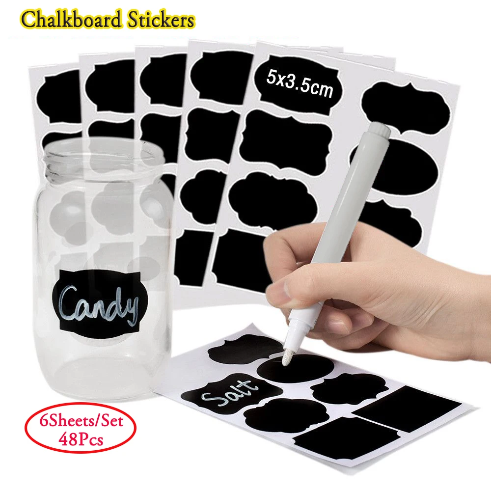 

6 листов, 48 шт., водонепроницаемые наклейки для меловой доски