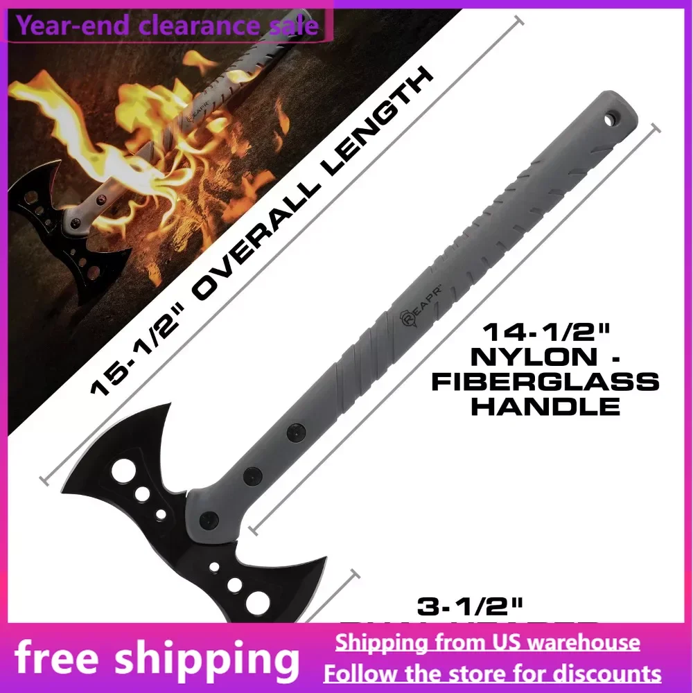 

Camping double-sided axe with rust resistant black oxide finish and 3-1/2 inch 2Cr13 stainless steel precision cast head