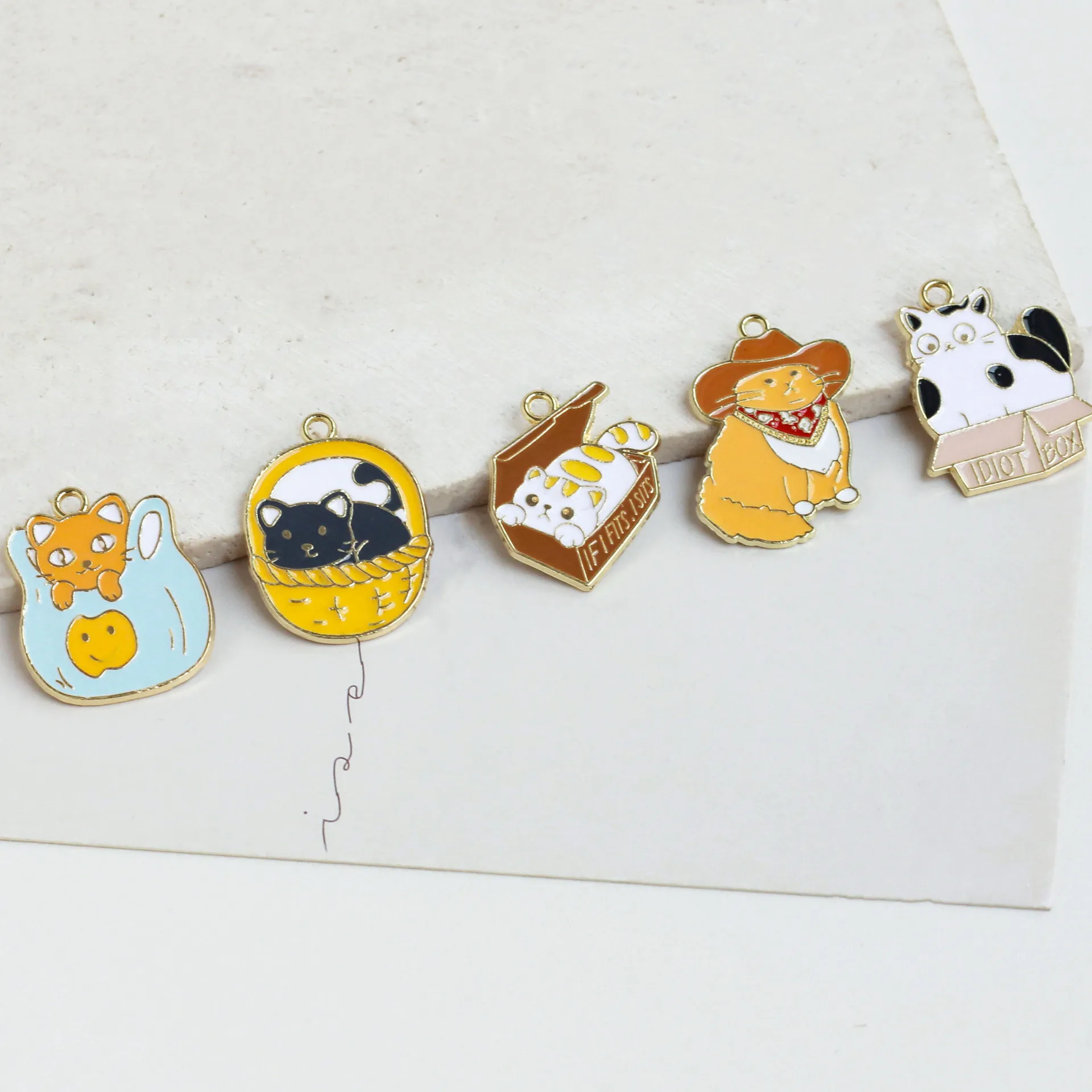 

10pcs Enamel Box and Cat Pendant Kittens in Various Poses Charms Handmade Necklace Bracelet DIY Jewelry Accessory