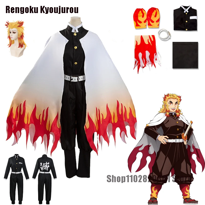 

Anime Demon Slayers Rengoku Kyoujurou Cosplay Costume Wig Cloak Kimetsu no Yaiba Kimono Cosplay Costume Adult Kids Full Size