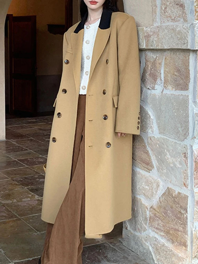 Шерстяное пальто женское осенне-зимнее корейское модное Свободное средней длины