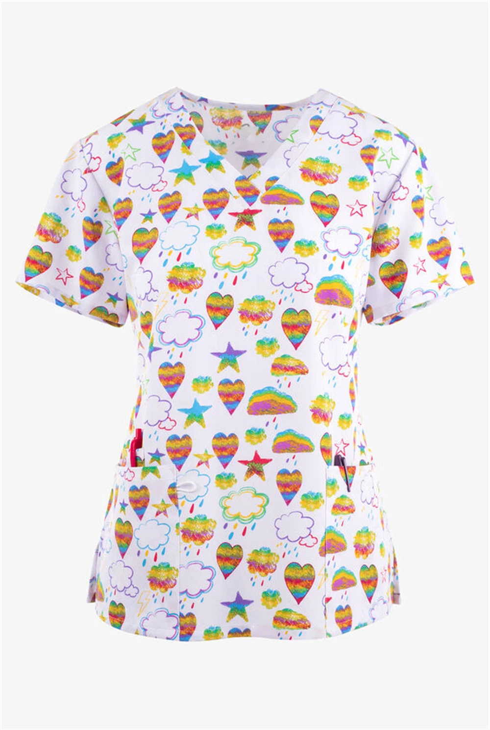 

Unisex Pet Grooming Shop Uniform Fashion Slim Top Scrub V-neck Printing Spa Hospital Laboratory Uniform