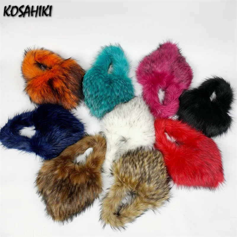 Пушистые милые сумки Y2k с верхними ручками в форме сердца Женская универсальная