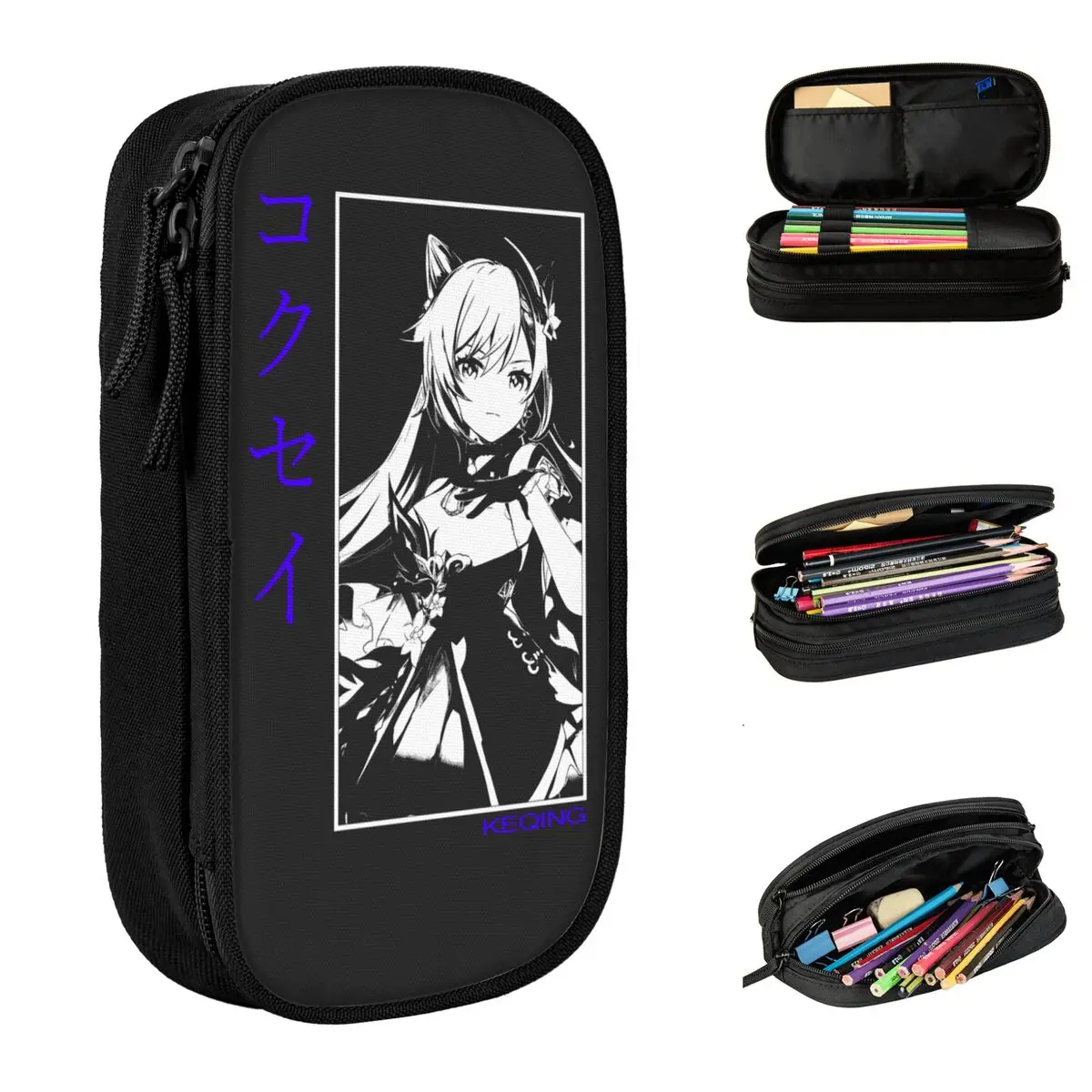 

Ударопрочные пеналы Keqing Genshin, забавный держатель для ручек в стиле аниме, вместительные школьные принадлежности для учеников, коробка для к...