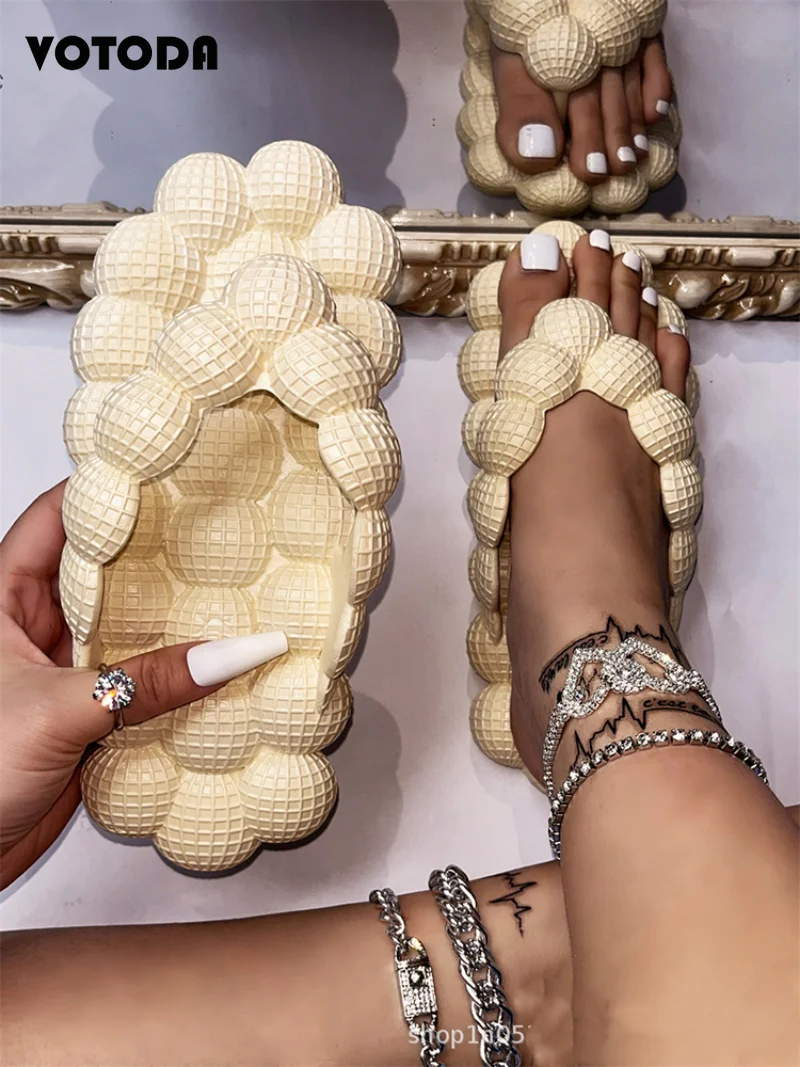 Bubble Flip Flops for Women Summer Fashion Lychee Bubble Slippers Home Massage Slides Flat Non-slip Bath Sandals Mujer Shoes