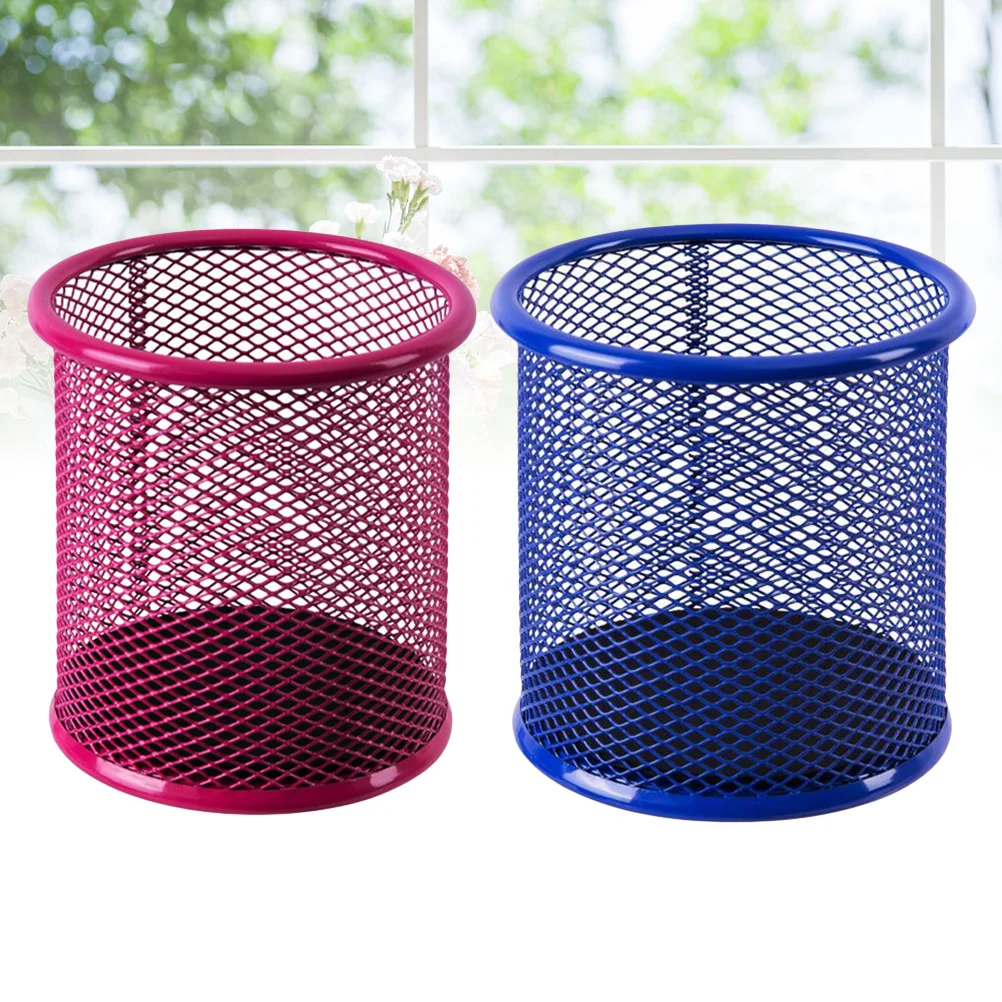 

2pcs Metal Pen Pot Round Iron Mesh Pencil Holder Container Pencil Cups Desk Organizer (Rosy and Dark Blue) #q