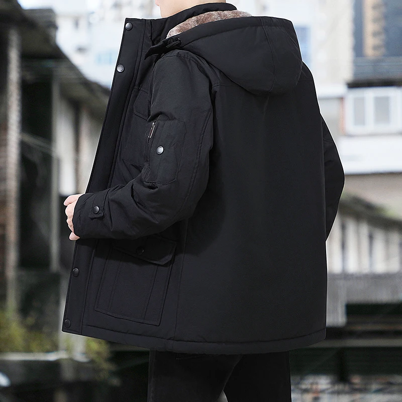 2022 Men Winter Medium length Parkas Warm Thick Hood Jacket Coat Man Outwear Warm Classic Windproof Parka Male Military Overcoat