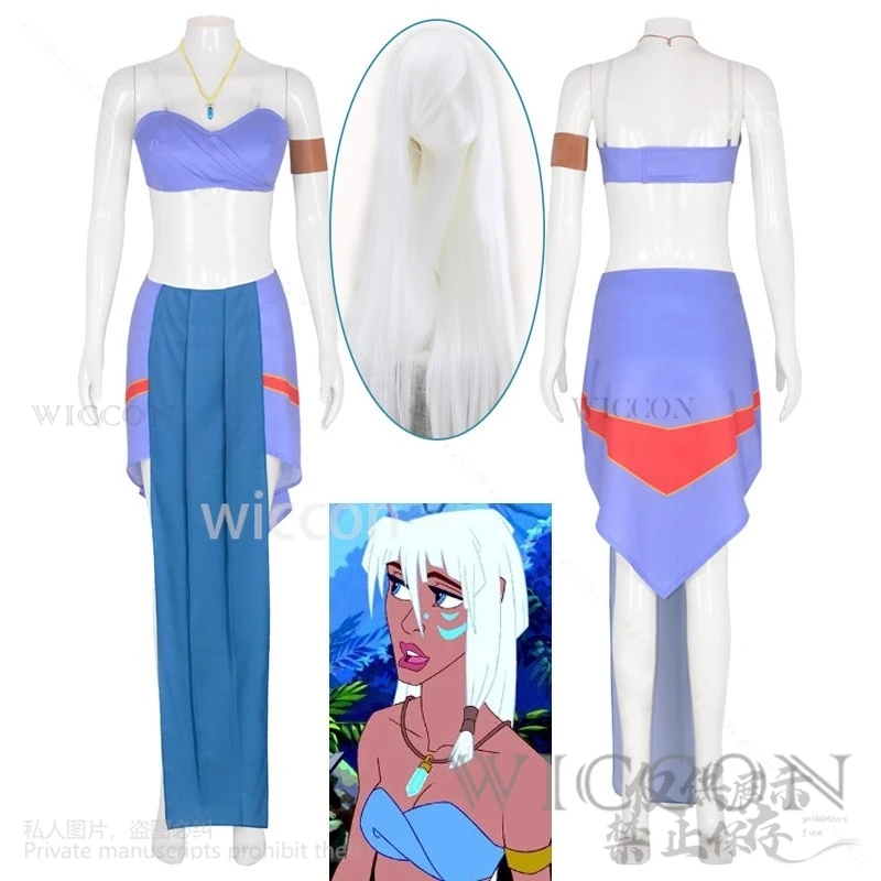 Аниме фильм Атлантида косплей Хэллоуин костюм принцессы Киды синее платье
