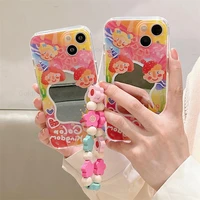 colorful flowers bracelet makeup mirror case for iphone 13 pro max cartoon transparent cover for apple 12 11 pro xs max 7 8 plus