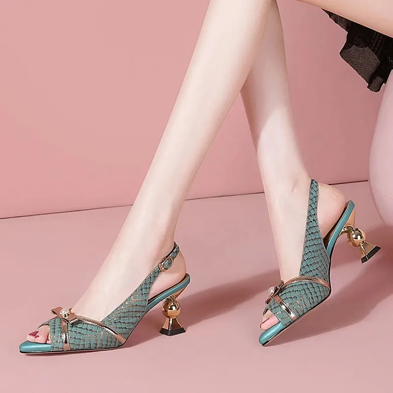 Sexy Butterfly-knot Peep Toe High Heels Pointe Checkered Buckle Women Sandals Elegant Hollow Non-Slip Comfort Office Shoes