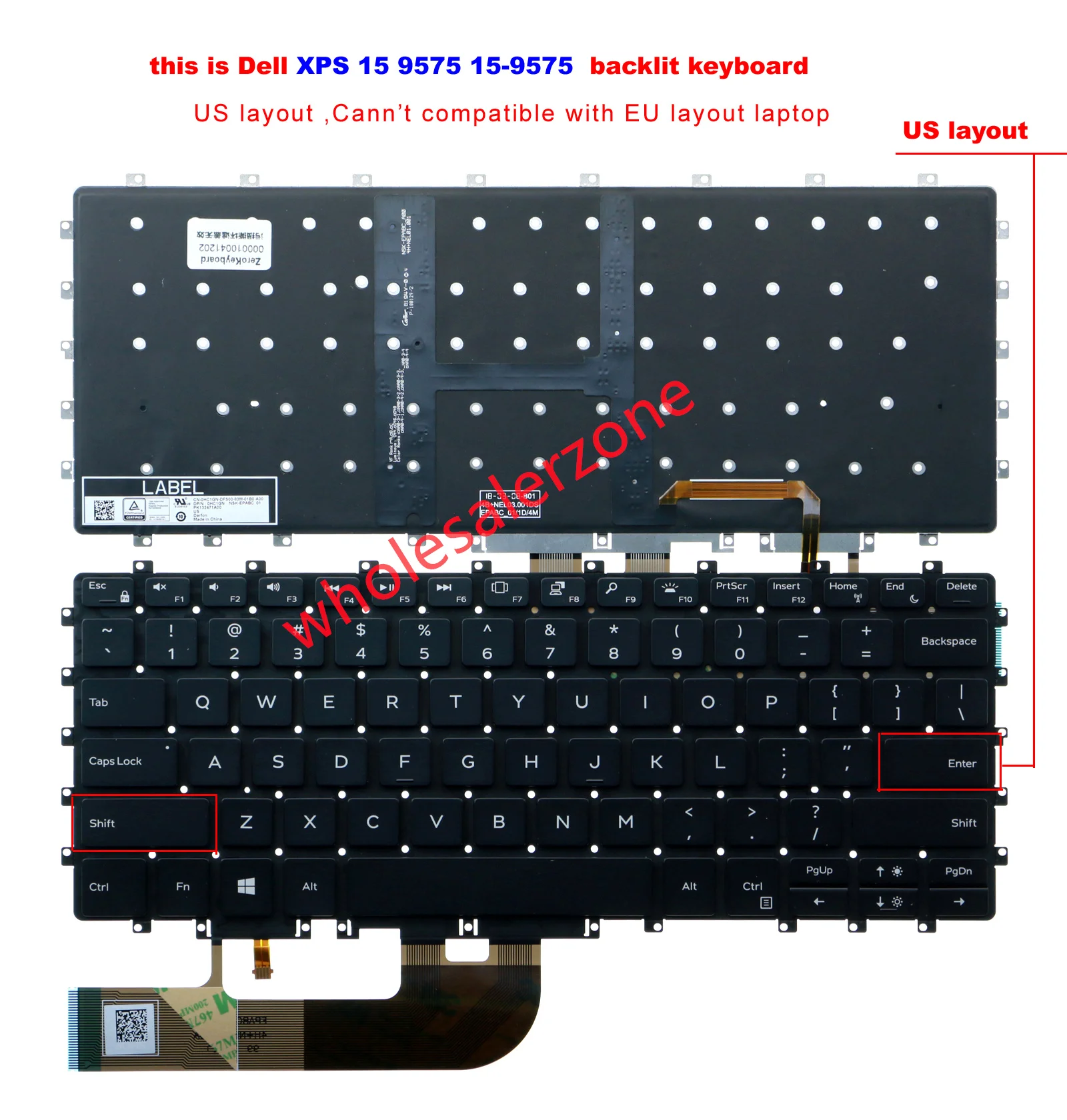 Фото Клавиатура США для ноутбука Dell XPS 15 9575 2-в-1,15-9575, серии 15-9575-D2605TS 15-9575-D2805TS 15-9575-D2801TS 15-9575-D1805TS №1