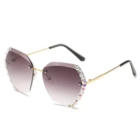 new retro trendy rimless oversized sunglasses women luxury design diamond square metal sun glasses for female gradient glasses