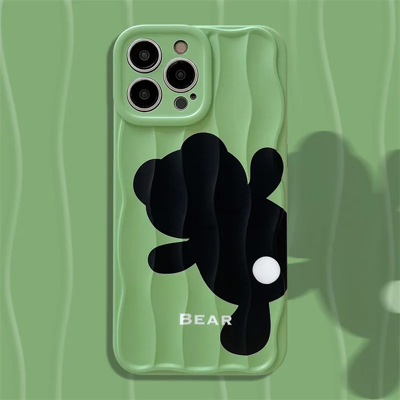 

2023 New Ins Net Red Green Bear 3D Ripple Frosted Apple Anti Drop Phone Soft Case for Iphone 14 Promax 13 Pro 12 11