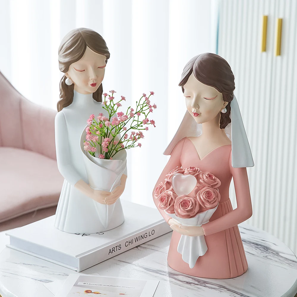 

Nordic Creative Flower Vase Bride Sculpture Character Statue Modern Art Vases Desktop Ornament Retro Figurine Home Decoration