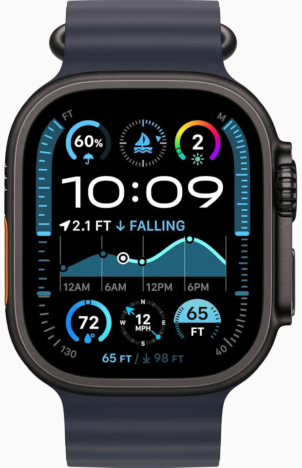 Фото Apple Watch Ultra 2 (GPS + сотовый, 49 мм) — черный титановый корпус с ремешком Black Ocean (версия для США) №2
