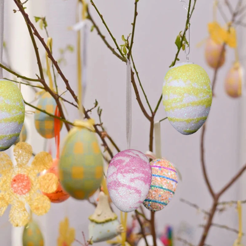 

6pcs 6cm Foam Easter Eggs Happy Easter Decorations Painted Bird Pigeon Eggs DIY Craft Kids Gift Favor Home Decor Easter Party