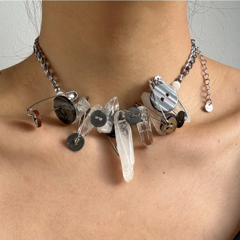 HUANZHI белый натуральный камень красочные пуговицы ожерелье модные украшения в