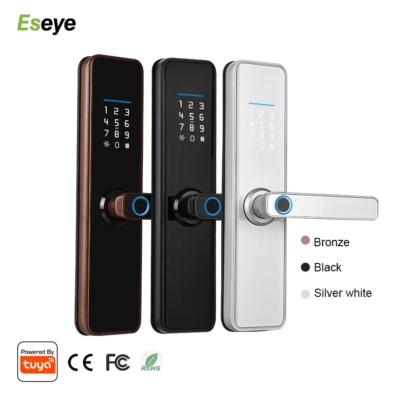 

Eseye Wifi Tuya APP Remotely Biometric Fingerprint Card Password Key Unlock FG5 Plus Smart Home Door Lock Tuya Rfid Nfc Digital