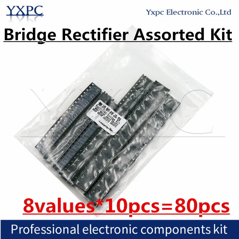 

8values*10pcs=80pcs Bridge Rectifier Assorted Kit MB6S MB6F MB10S MB10F ABS10 DB107S DB157S DB207S SOP-4