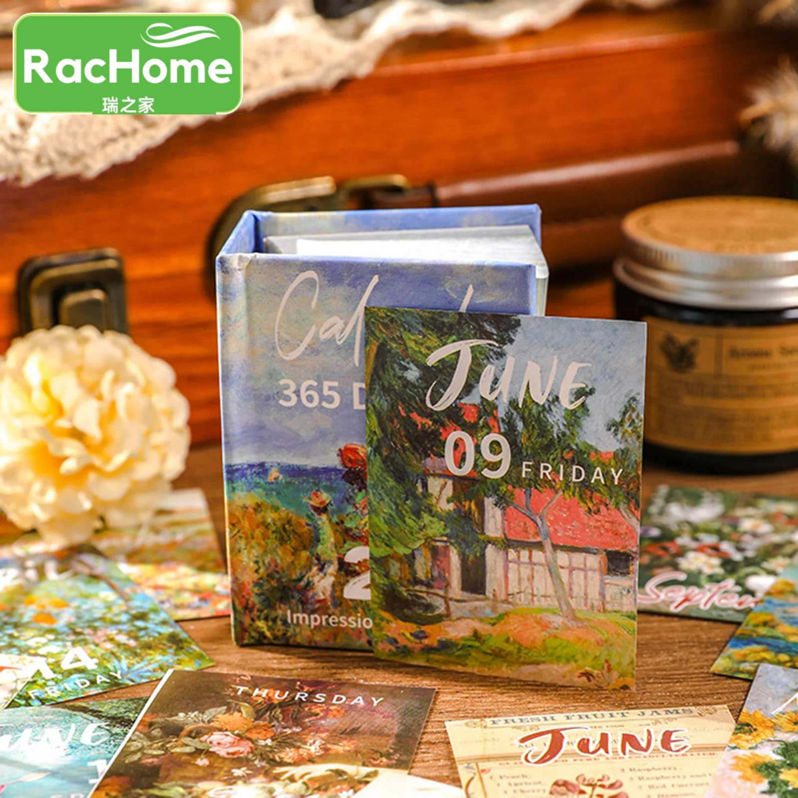 Мини-календарь на 365 дней декоративный ретро-фон винтажная картина маслом 2023 день