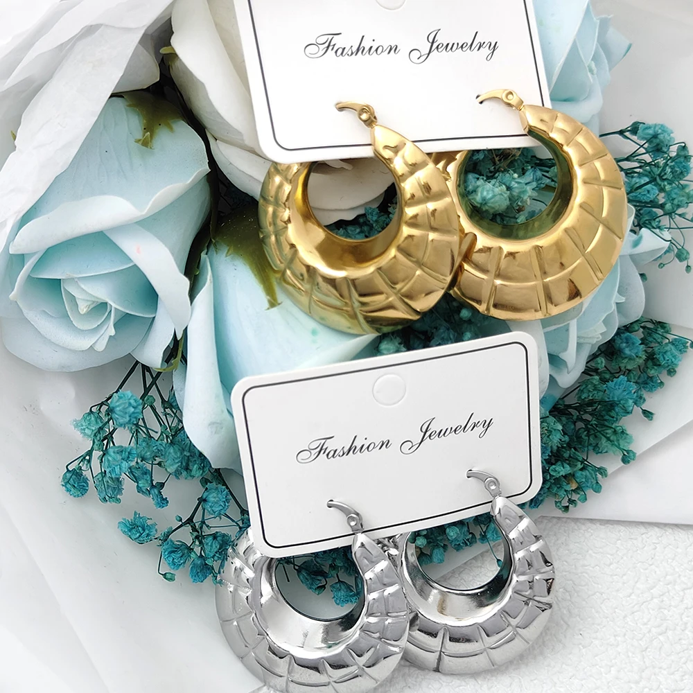 

Stainless Steel Wide Statement Hoop Earrings For Women Big Round Metal Earings Titanium Steel Jewelry Party Accessories Gift