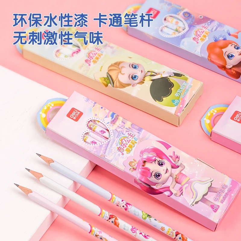 Карандаш из дерева Kawaii в стиле принцессы с треугольной основой, гладкий графит HB 2B для детей начальных классов, набор из 12 штук.