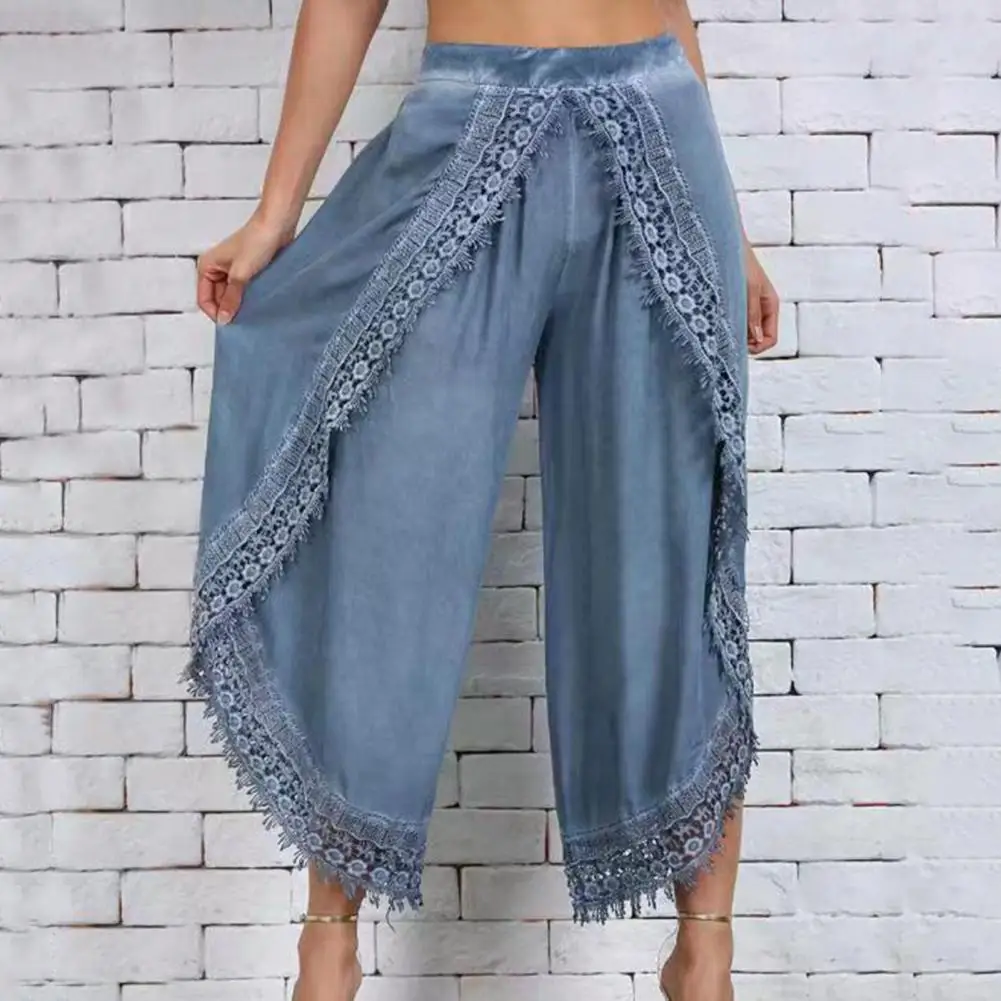 Casual  Baggy Pants Skin-touch Summer Lace Trim Casual  Pants All Match Ninth Length Harem Pants for Daily Life