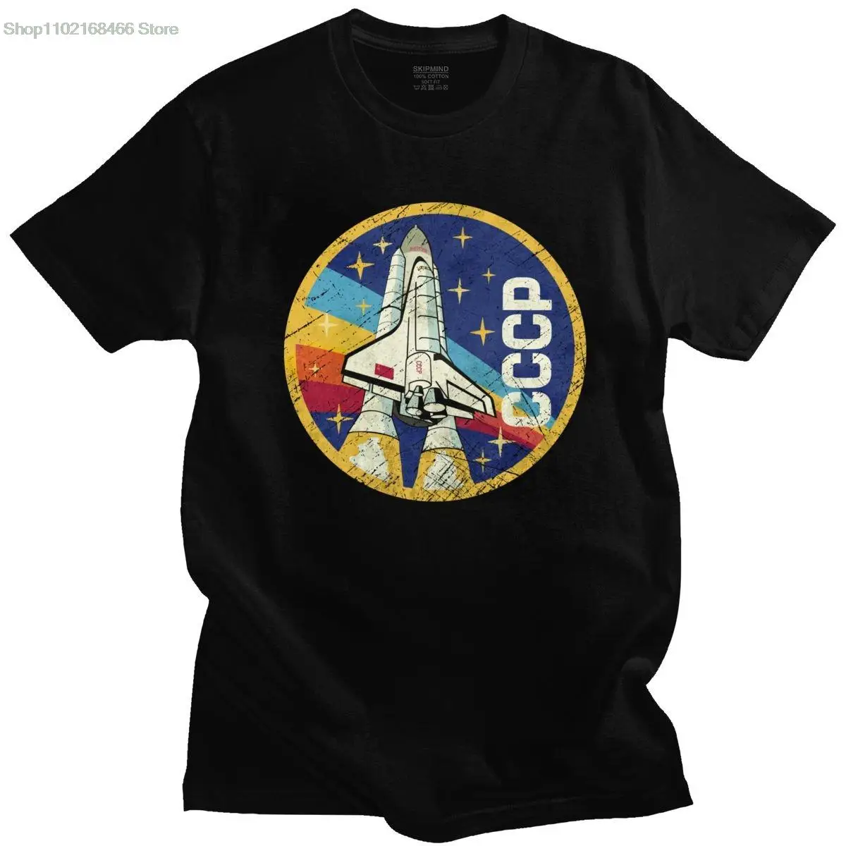 

Vintage CCCP T Shirt Men Space Rocket Tshirt USSR Soviet Union T-shirt O-neck Short Sleeved Streetwear Cotton Tee Tops Gift Idea